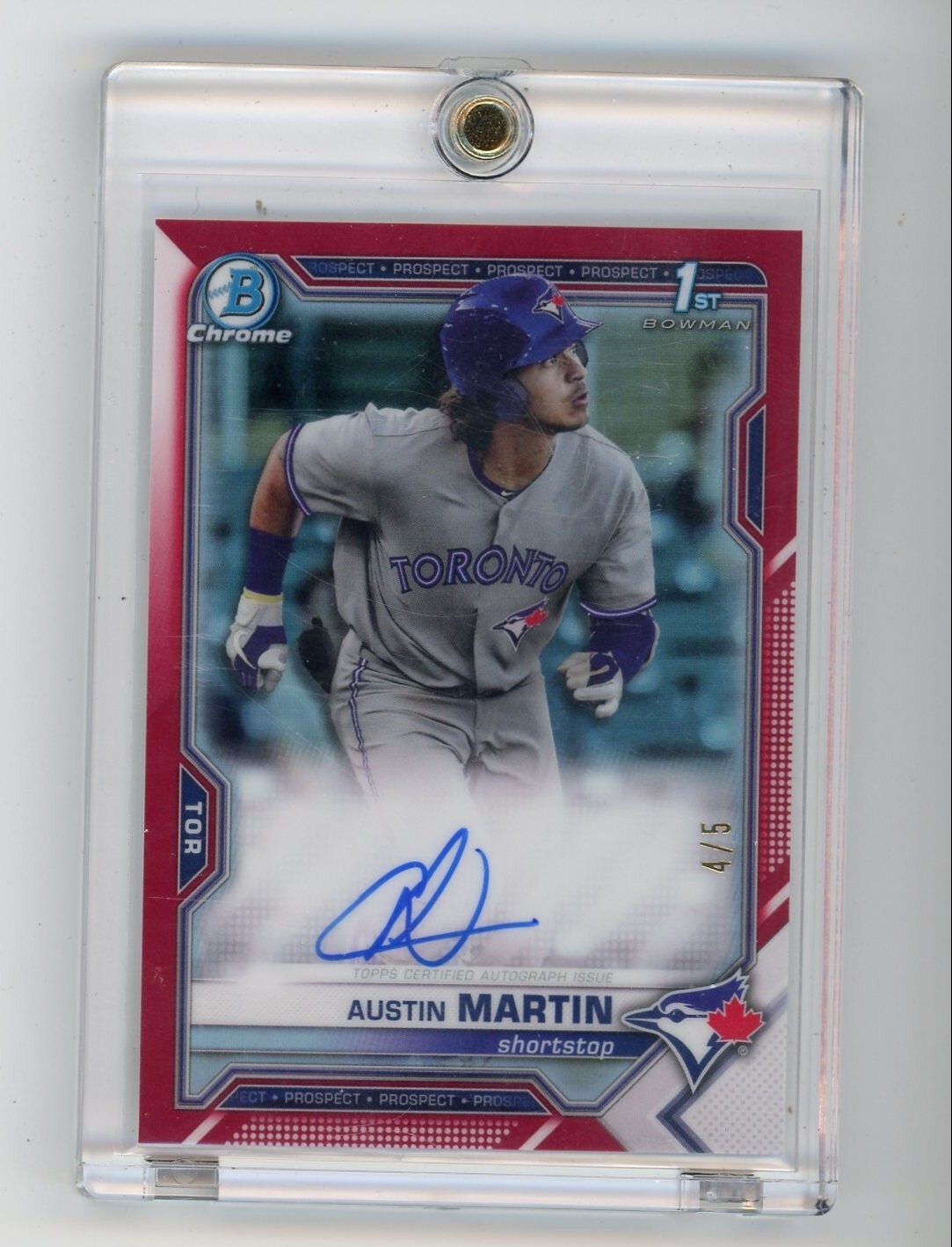 Austin Martin 2021 1st Bowman Chrome autograph true red refractor #'d 4/5