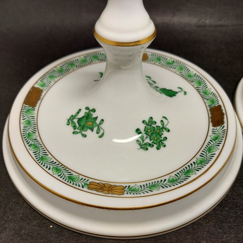 Herend Chinese Bouquet Apponyi Green Candlestick Candle Holder Set of 2 - Picture 15 of 24