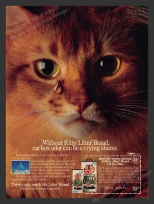 Kitty Litter Crying Orange Cat 1980s Print Advertisement Ad 1985