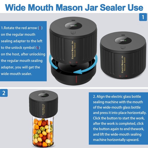 Electric Mason Jar Vacuum Sealer Kit for Wide Mouth and Regular Mouth Mason J... - Picture 4 of 6