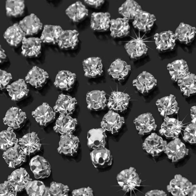 Sew on Crystal Clear Glass Diamante Claw Set Rhinestones Silver Setting Glass