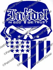 Proud American Infidel,In God We Trust,Molon Labe,Gun,Skull,2A,USA,Vinyl Decal