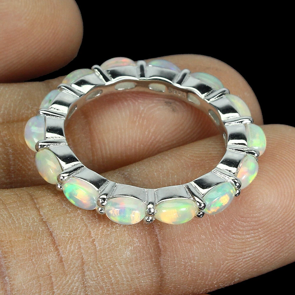 Anillo de plata de ley 925 ovalado ópalo de fuego piedras preciosas naturales joyería Foto 3 de 4
