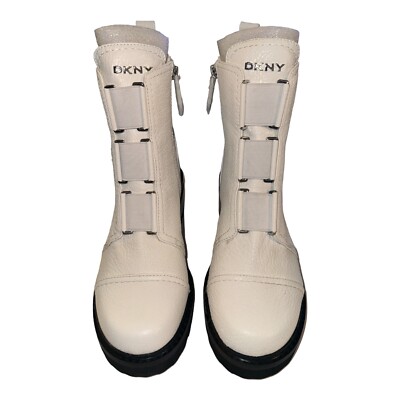 🔥 DKNY Barrett Combat White Boots Size Model K2141225 🔥