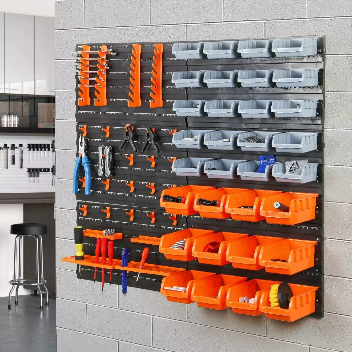 66pc WALL MOUNTED GARAGE STORAGE BIN WORKSHOP ORGANISER RACK DIY