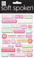 me & my BIG ideas Soft Spoken Embellishments BABY GIRL WORD PEBBLES - 28 pcs