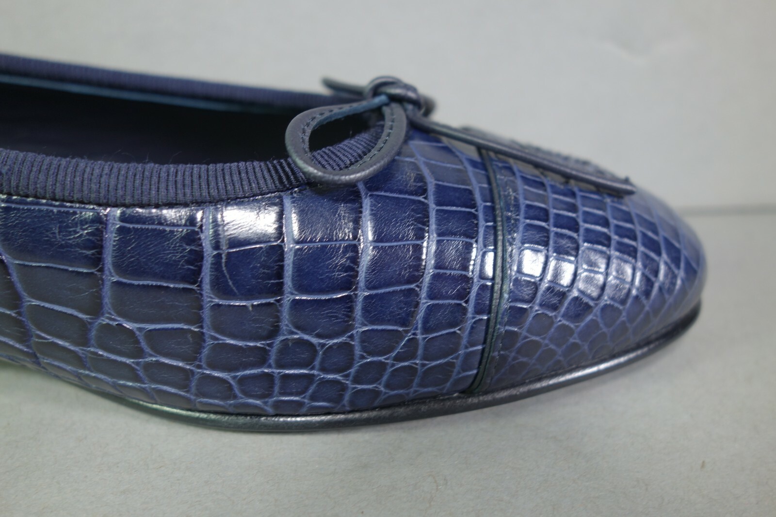 CHANEL 40 Navy Alligator ballet ballerina flats cap round toe "CC" NEW shoes image 8