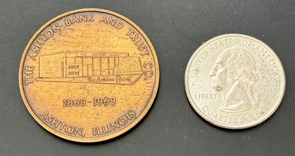Ashton Bank and Trust Co. Illinois Ashton Centennial Anniversary Medal