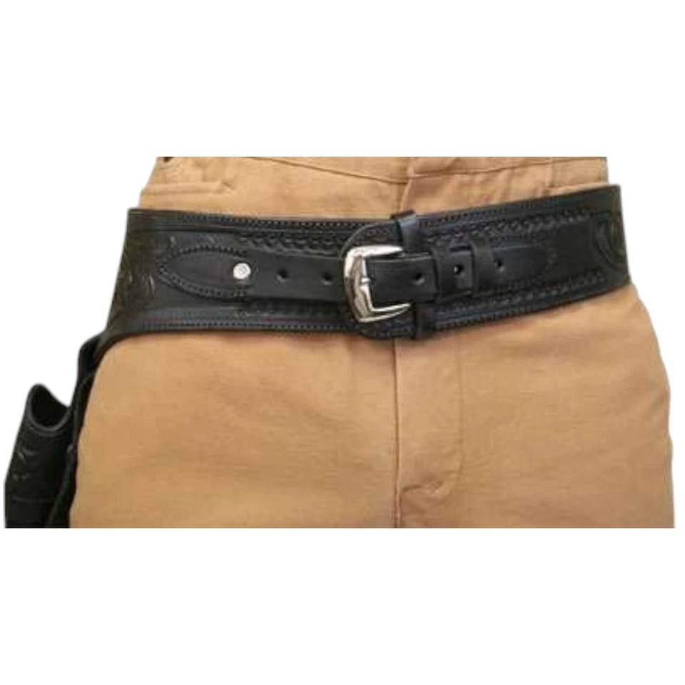 Western Gun Holster Belt Leather Revolver Pistol Tooled .22 .35/357 .44/45 Cal - Image 3 of 4