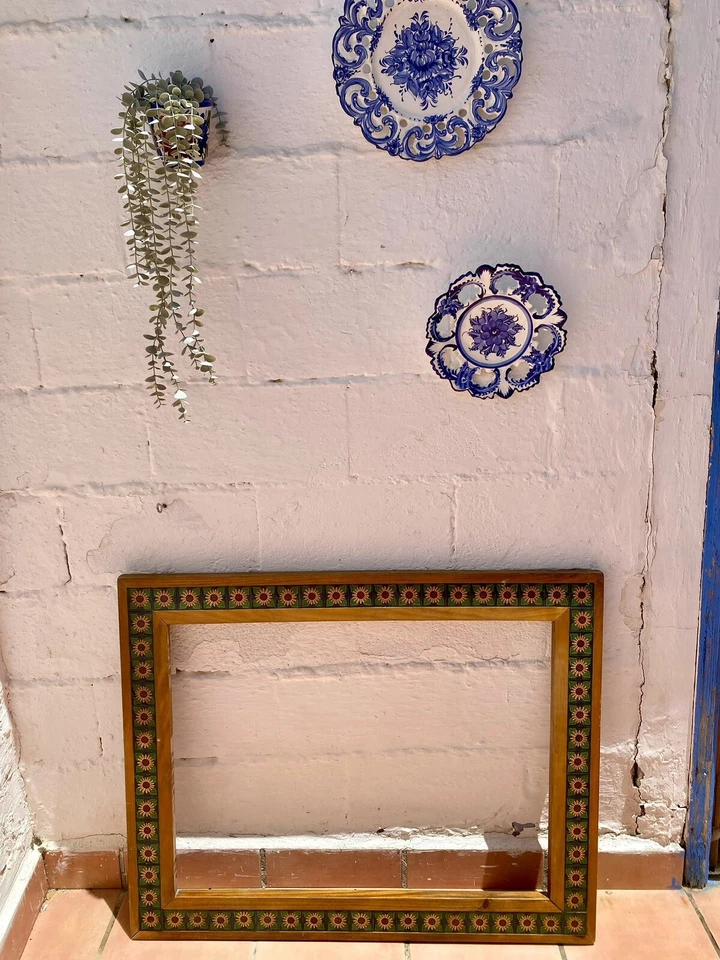 Antiguo MARCO DE MADERA AZULEJO ARTESANÍAS ARTESANALES MISIONERAS RENACIMIENTO ESPAÑOL California, ¡Grande! Foto 4 de 4