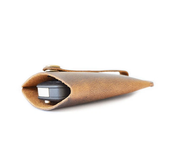 2PCS men women car key chain case holder Ring pocket Leather pouch bag brown 852 - Image 4 of 4