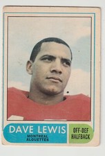 1968 OPC CFL Dave Lewis Card #6 Montreal Alouettes Stanford