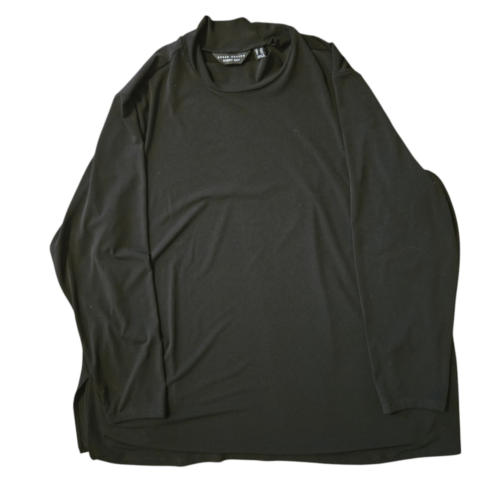 Susan Graver Women's Top Plus Sz 2X Printed Liquid Knit 3/4 Sleeve Tunic Black