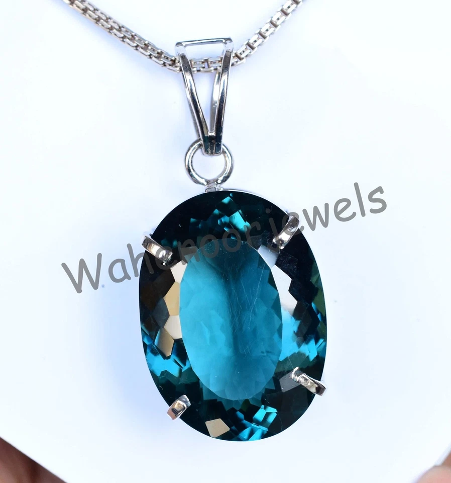 925 Pendente Argento Sterling Naturale Grande Paraiba Tormalina Ovale Riscaldato - Immagine 3 di 4