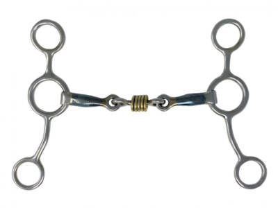 Stainless steel JR COWHORSE BIT w/ Center dog bone Brass roller 6'' Shanks 3 pc.