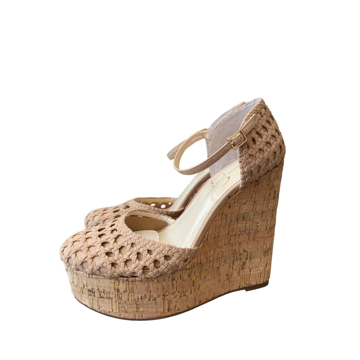 Jessica Simpson Women’s Cork Like Wedge Woven Sandal Beige Natural NIB