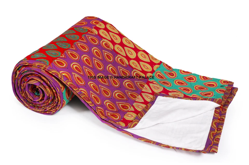 Colcha De Algodón India Tamaño Queen Floral Manta Decorativa Edredón Suave Cama - Imagen 2 de 3