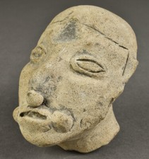 c1000-1500 Large Pre Columbian POTTERY FIGURE HEAD Piercings maybe Mexico