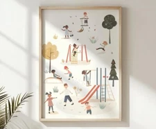 Playground Fun Printable, Nursery Wall Art, Children Playing Poster