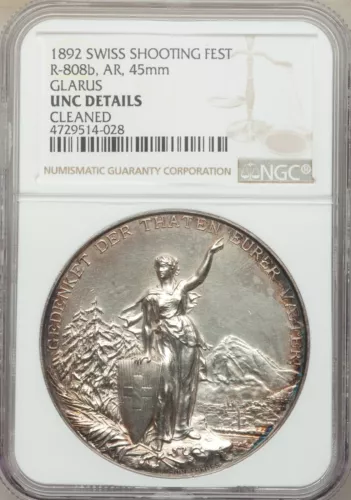 Switzerland - 1892 GLARUS - SHOOTING FESTIVAL Medal - NGC UNC Details - SHARP!
