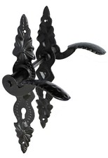 Türgriff 90 Türklinke Türdrücker Schmiedeeisen Langsschild Zylinder Schwarz