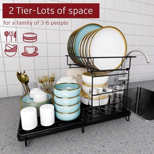 Stainless Steel 2‑Tier Countertop Dish Drying Rack – Large Capacity Drainer