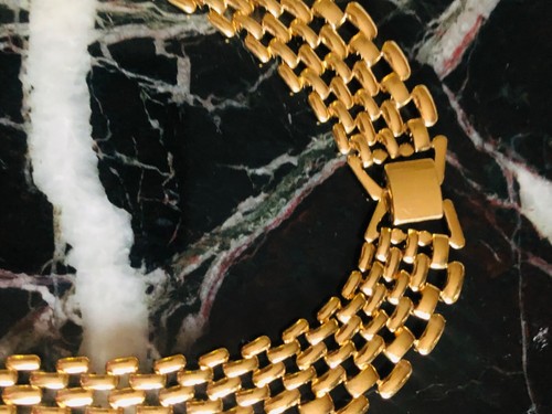 Vintage Goldtone set painter 19.25" necklace +8.25" bracelet convertible to 27.5 - Foto 5 di 13