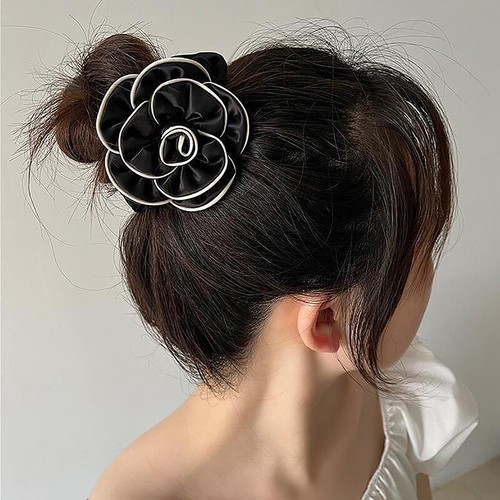 Korean Style Big Camellia Scrunchies Hair Clip Fashion All-match Flower Hair Tie
