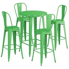 30" Round Green Metal Restaurant Bar Table Set with 4 Cafe Barstool Chairs