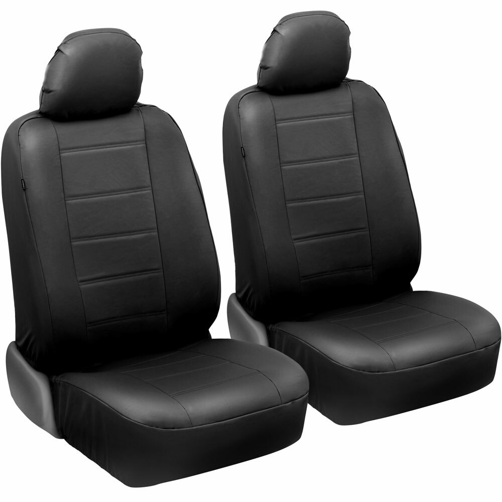 carXS UltraLuxe Faux Leather Front Set Car Seat Cover in Black
