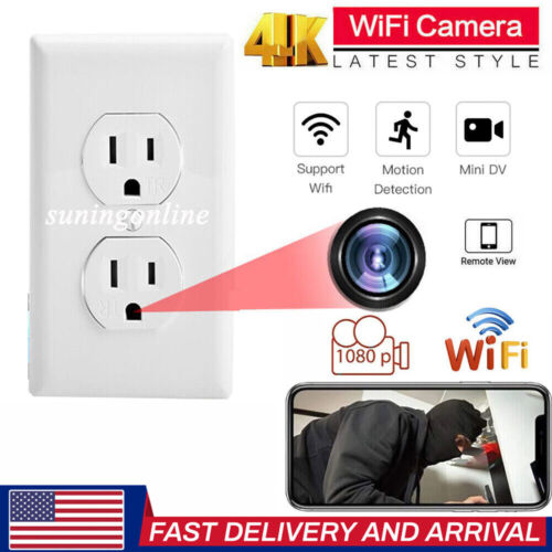 1080P HD WiFi IP Wall AC Outlet Home Security Nanny Camera Audio Video Recorder - Foto 1 di 12