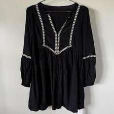 CupShe Boho Black Embroidered Mini Tunic Dress SMALL NWT