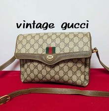 GUCCI Vintage GG Sherry Line Shoulder Bag Crossbody PVC Leather Brown x Beige