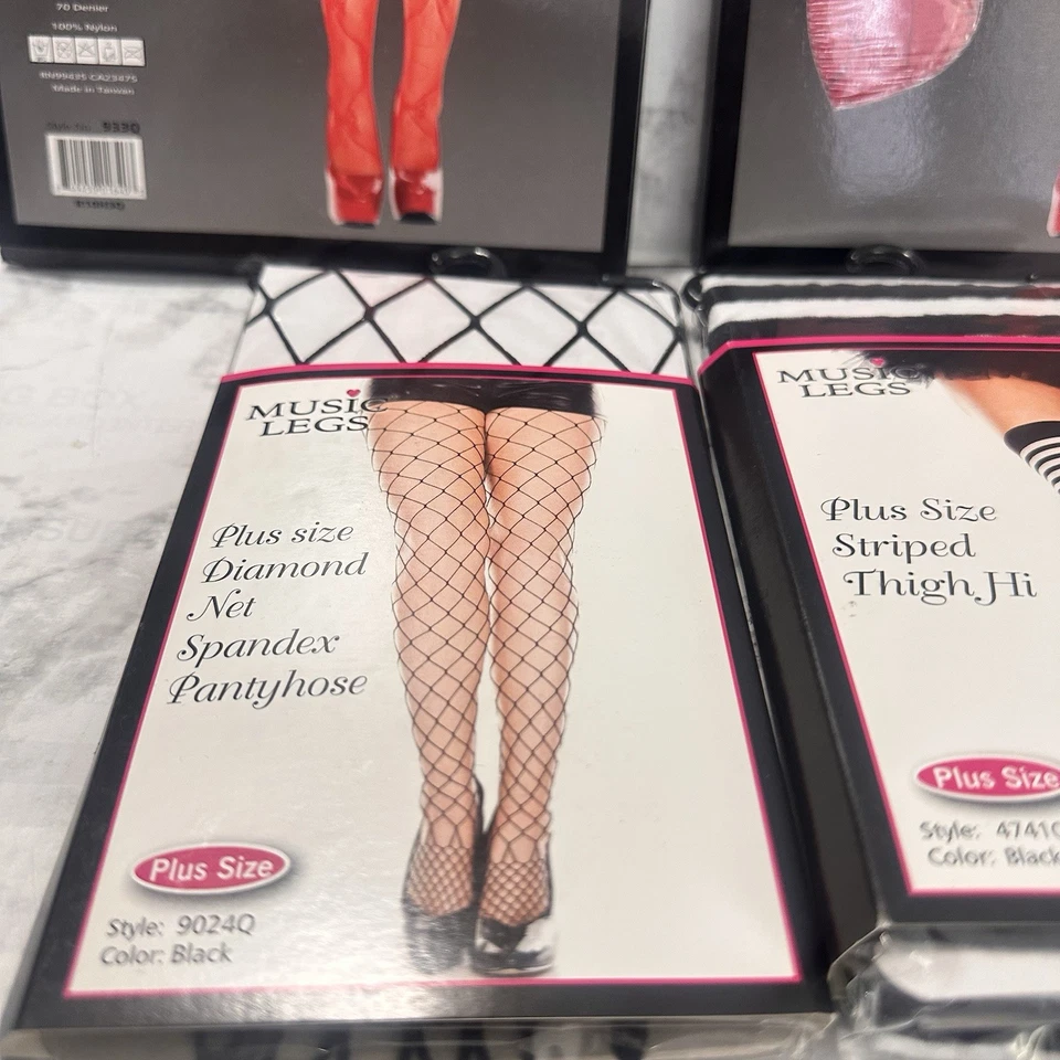 Lot of 4 Music Legs Pantyhose Plus Size Fishnet Hearts Thigh Highs Suspenders - Image 4 of 4