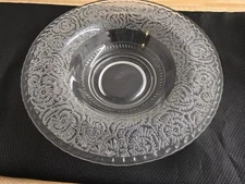 Vtg. large flower etched border clear glass centerpiece bowl.