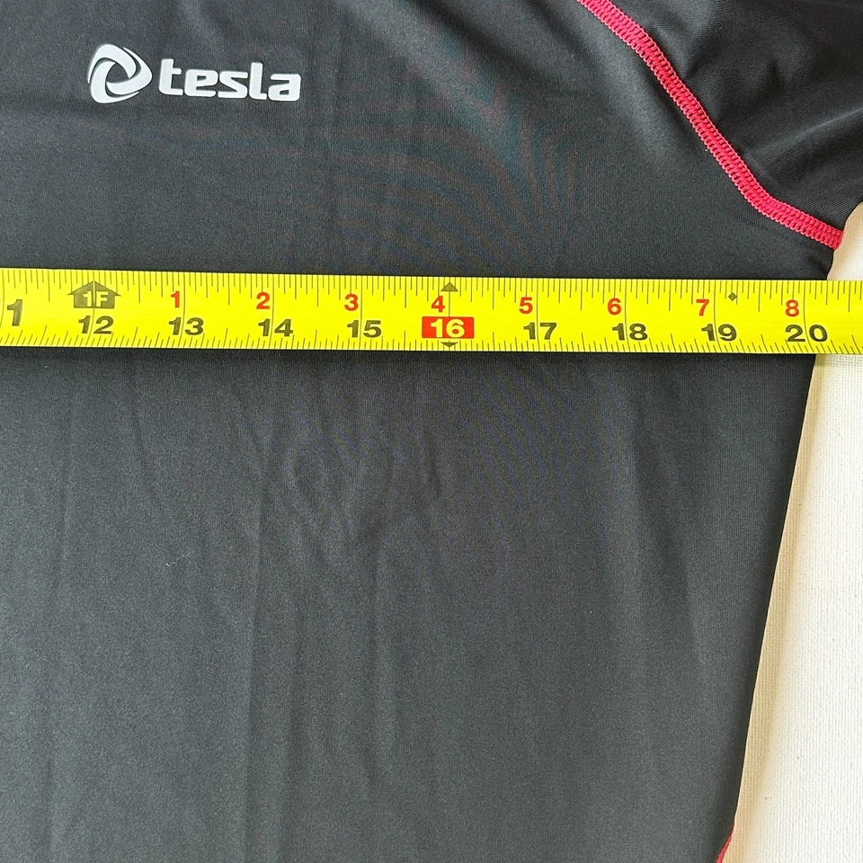 Tesla Shirt Mens Long Sleeve 2XL Black Red Crew Neck Fitted Compression - Image 3 of 4