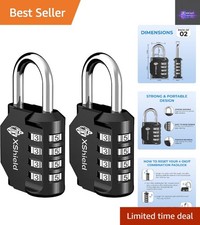 Pack of 2: Weather-Resistant 4-Digit Combination Locks with 10,000 Code Options