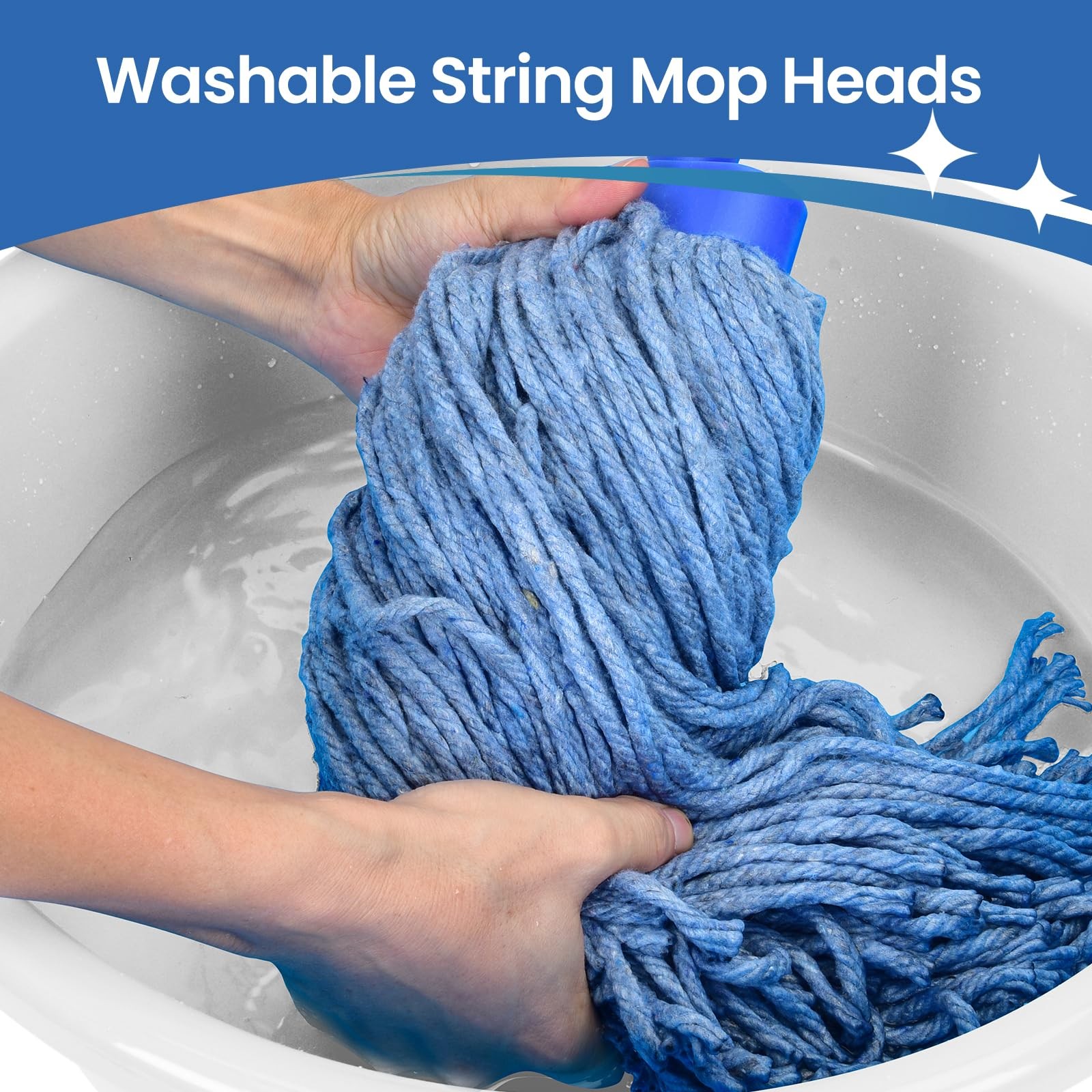 Matthew Cleaning Screw-on Heavy Duty Cotton Wet Mop Replacement Heads(Blue,