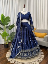 New Launching Japan Satin Blue Lehenga Choli With Dupatta For Reception Wear