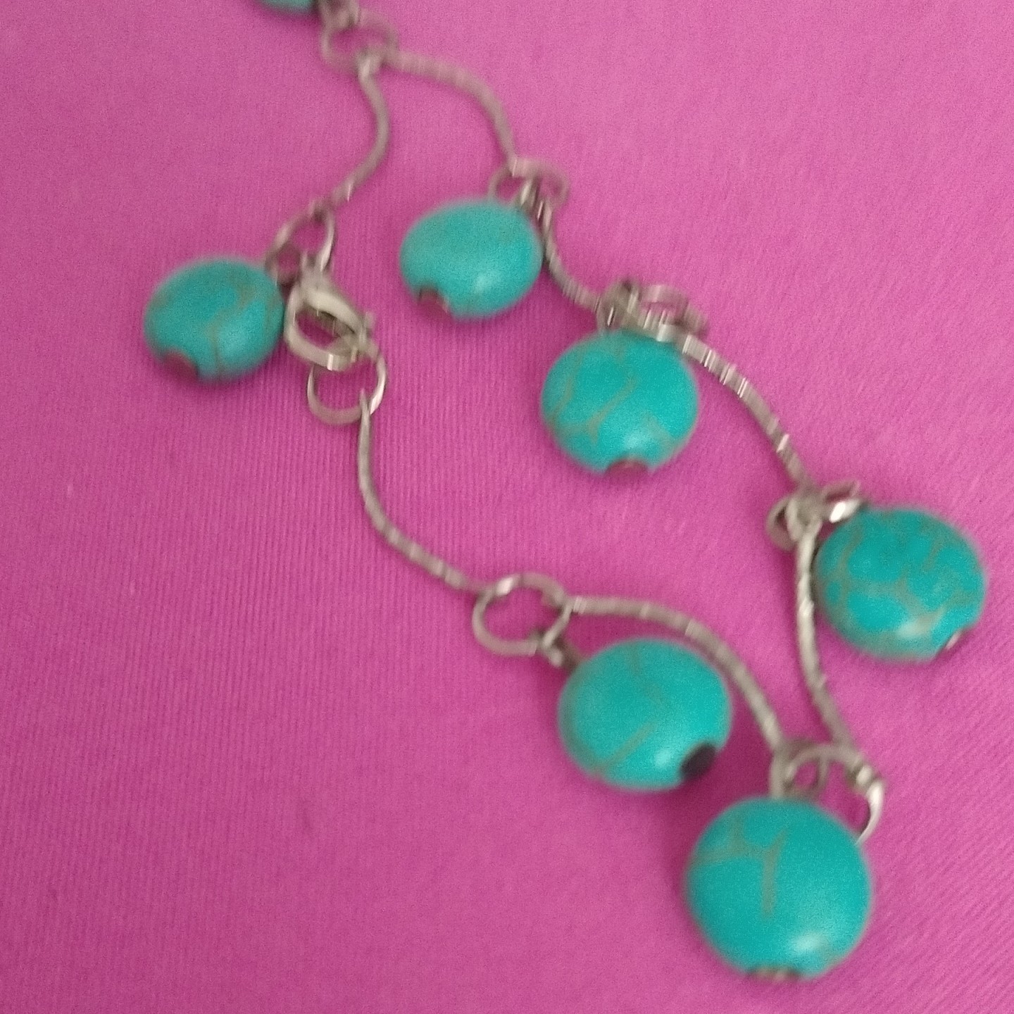 Silver Tone Metal Round Turquoise Bead Dangle Drop Hook Earrings
