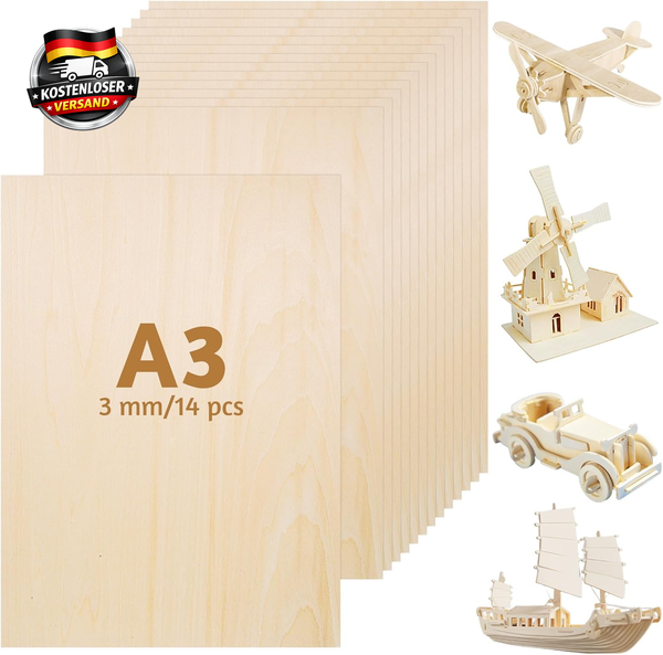 14 StüCk A3 Sperrholzplatte 3Mm, 42X30Cm Holzplatte Bastelholz Sperrholz Lindenh-image