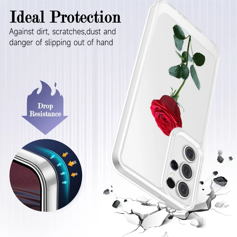 Samsung Galaxy S22 S23 S24 S25 A24 A25 Clear Floral Phone Case Cover  