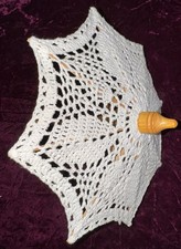 Vintage 9  Fancy CrochetedCotton Lace Parasol For Antique Or Early Doll Lot 7067