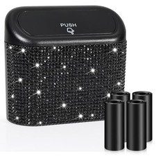 Bling Car Trash Can with Lid, Mini Auto Garbage 1 Black/Black Rhinestone