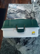PLANO 3 Tray Fishing Tackle Box 6103 Green Off White BASS PICTURED 16" X 7 X 8"