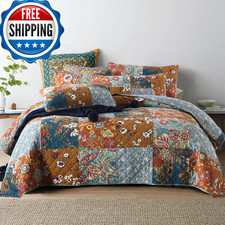 Camandy Cotton Bedspread Quilt Bedding Sets 3 Pieces Reversible Coverlet Sets