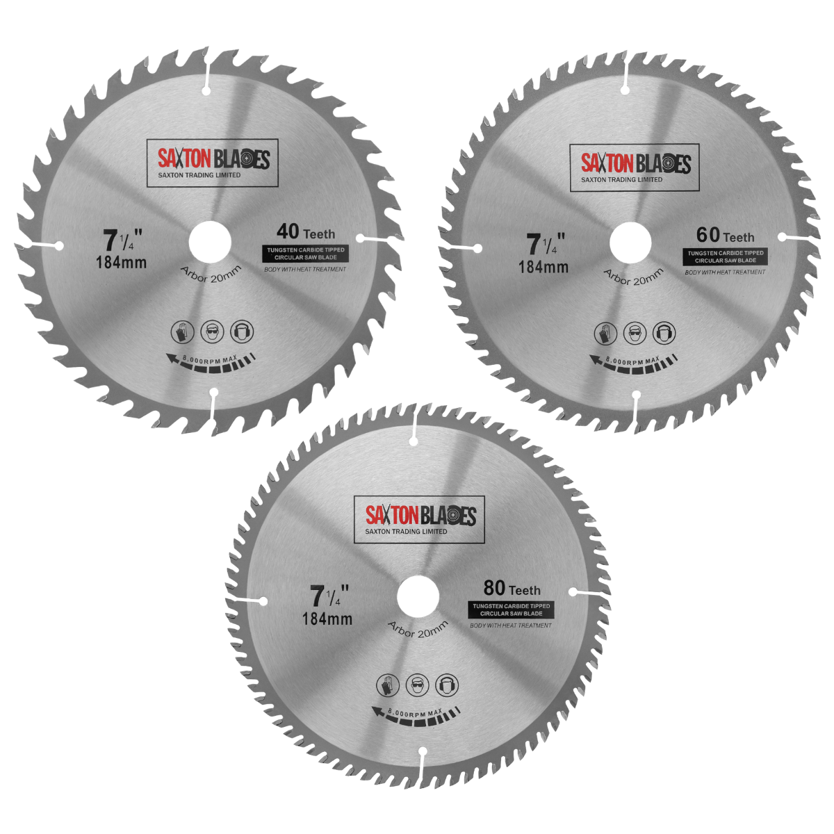 Saxton TCT Circular Blade 184mm Pack C 20mm Bore (16mm ring) - Pack of 3