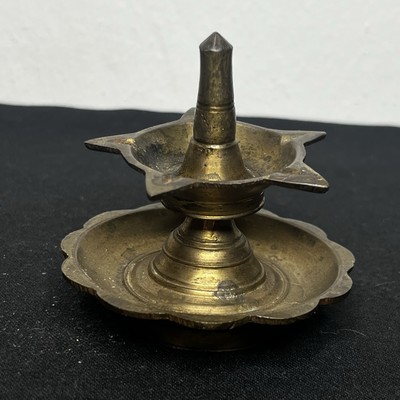 Antique Brass Diya Oil Light Lamp India Hindu VTG