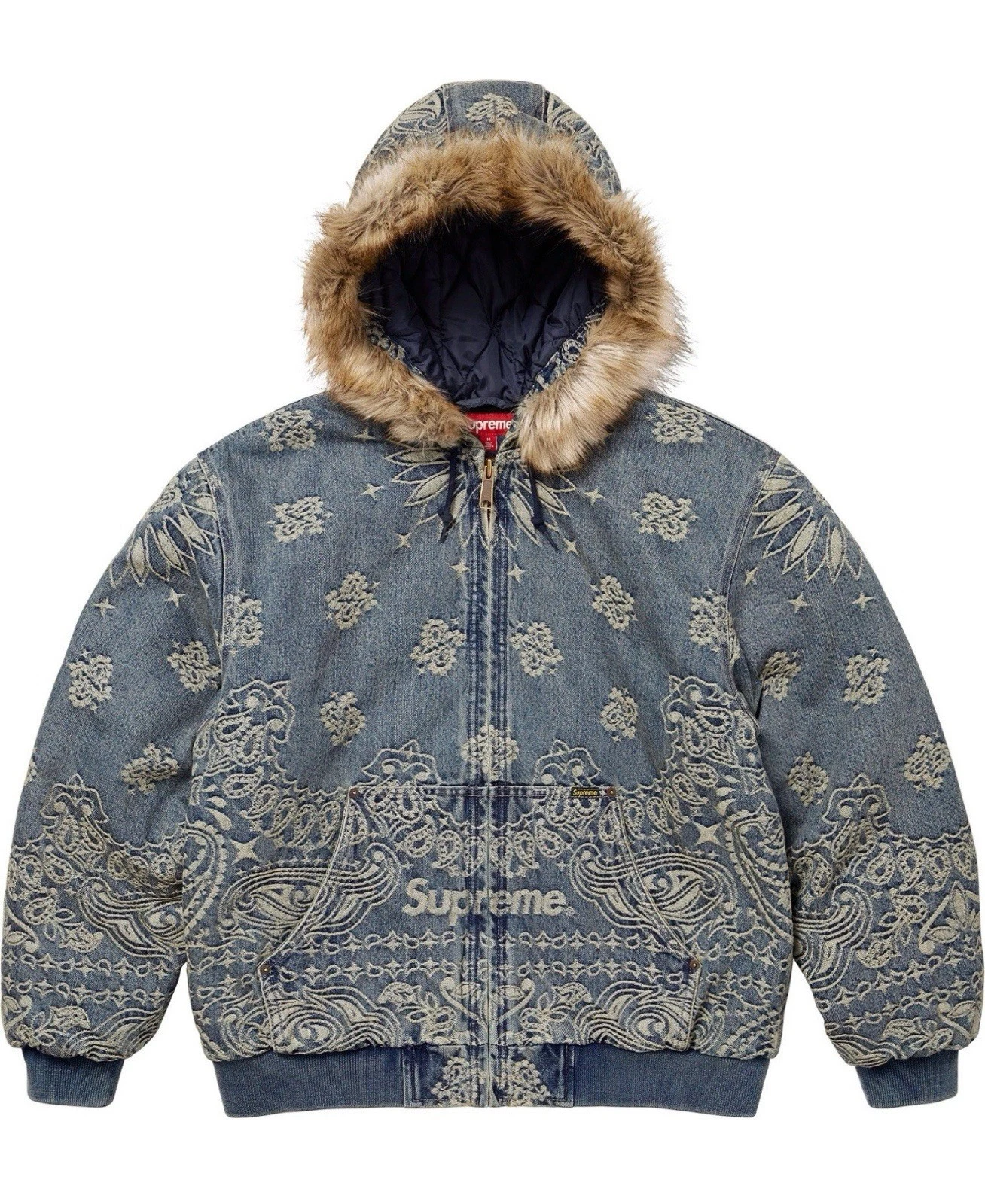 VESTE DE TRAVAIL À CAPUCHE EN DENIM JACQUARD BANDANA SUPREME WEEK7 FW25 TAILLE (L) 