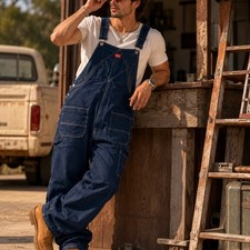 Dickies Denim Bib Overalls Men 36x30 Indigo Blue Good Workwear Carpenter